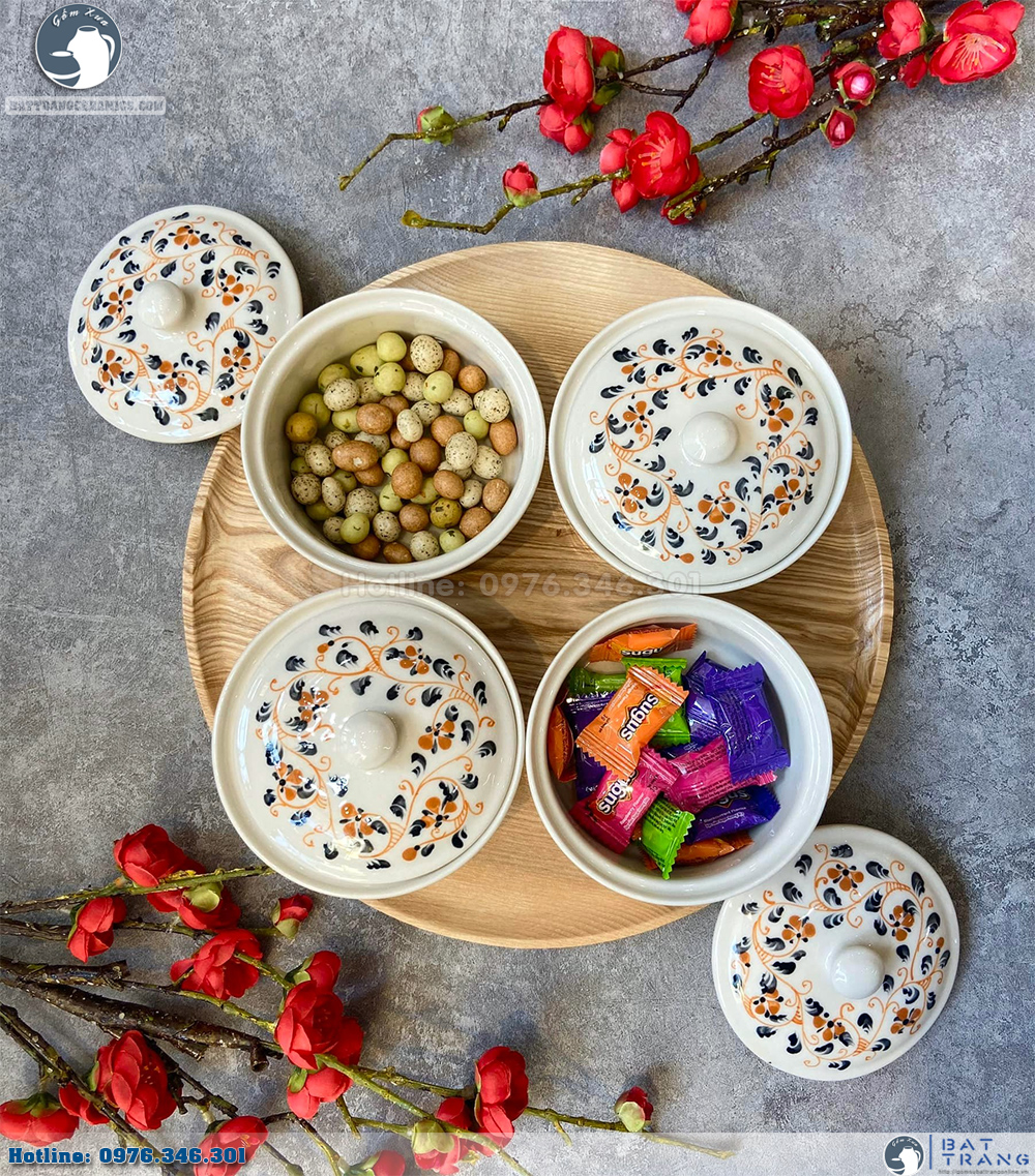 Khay mứt tết gỗ cao cấp vẽ hoa dây sang trọng độc đáo 