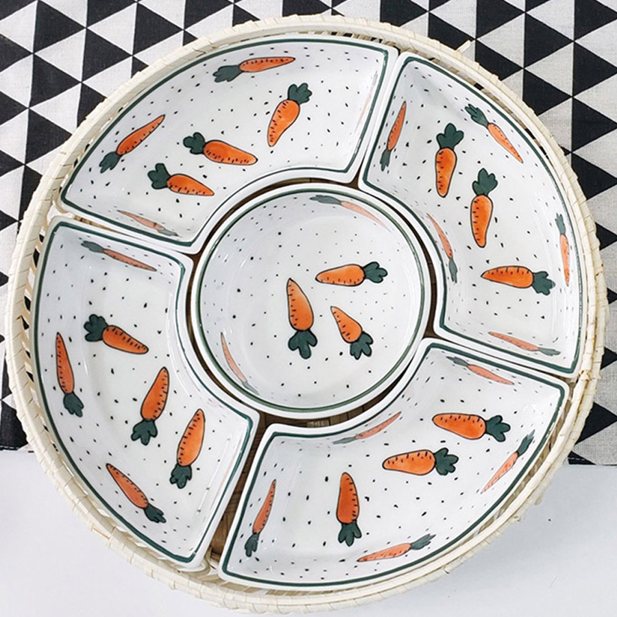 Khay mứt gốm sứ Bát Tràng vẽ carrot trắng sang trọng tinh tế