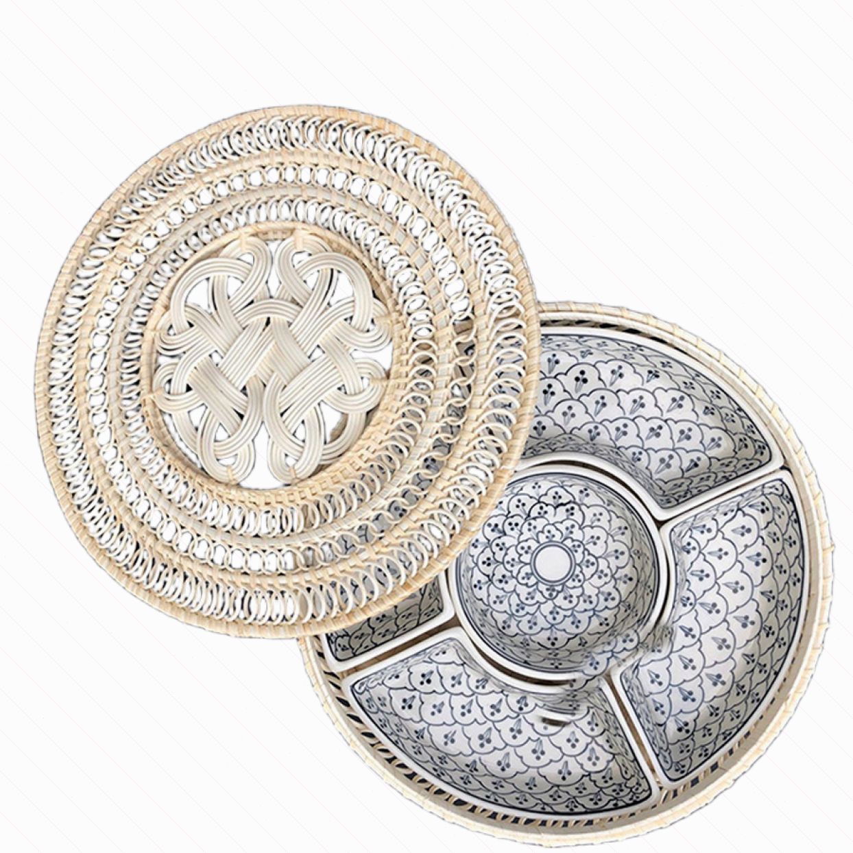 Khay mứt gốm sứ Bát Tràng vẽ bèo tràm cổ độc đáo sang trọng 