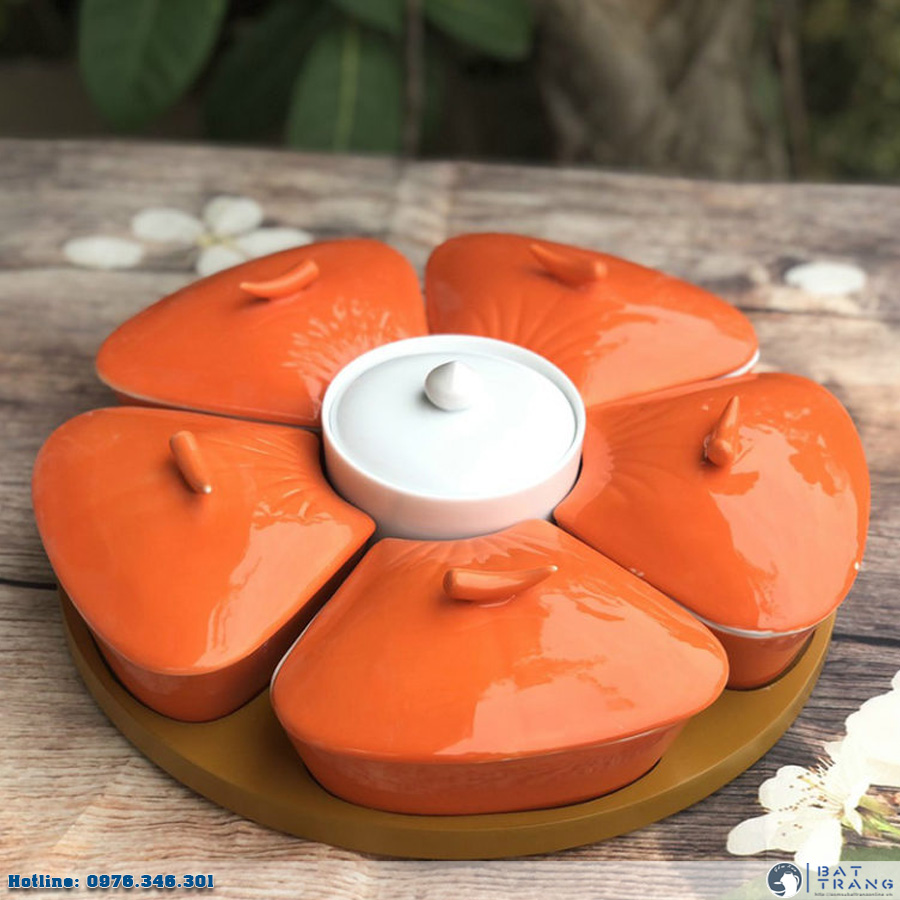Khay gốm sứ camđựng mứt tết sangtrọng đẹp bền số07