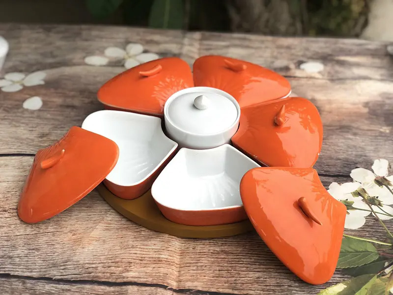 Khay gốm sứ camđựng mứt tết sangtrọng đẹp bền số07