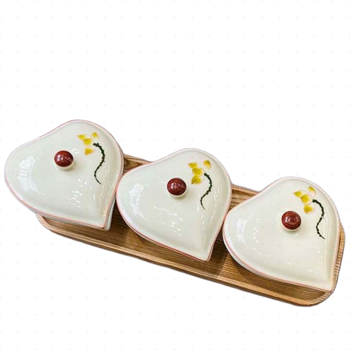 Bộ khay mứt tết gốm sứ Bát Tràng 3 hũ sen xanh cao cấp sang trọng 