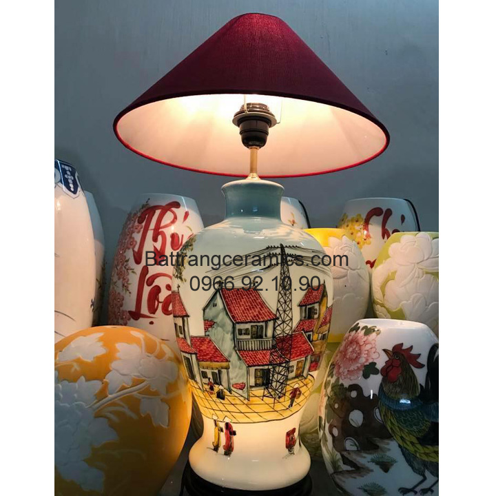 Đèn ngủ sứ Bát Tràng cao cấp TD02 65cm trang trí quà tặng