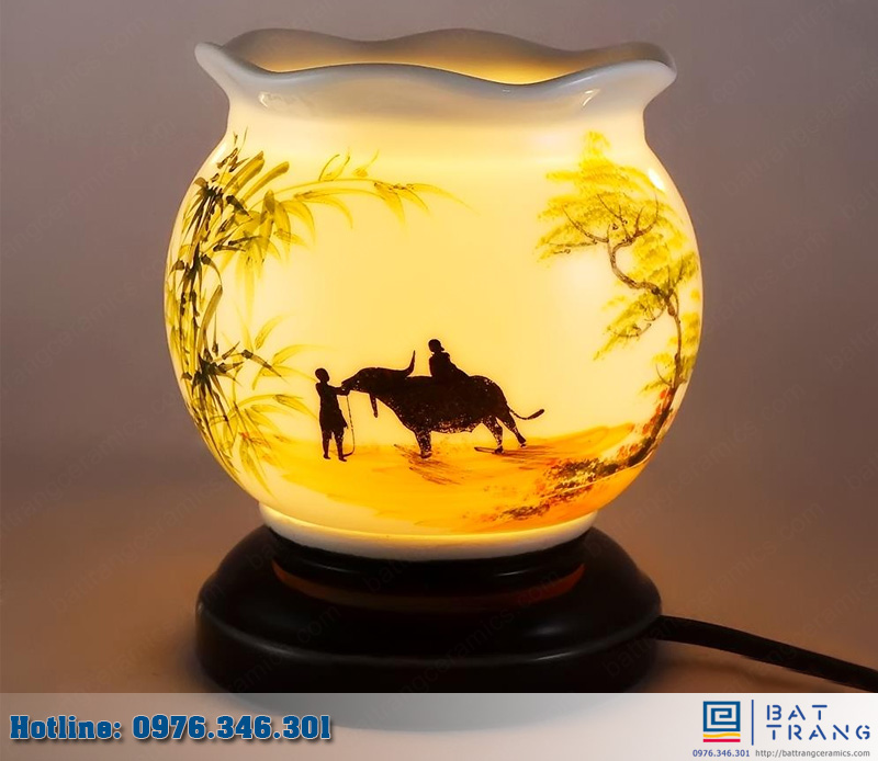 Đèn Xông Tinh Dầu Sóng Gốm Sứ Cậu Bé Chăn Trâu Bát Tràng 