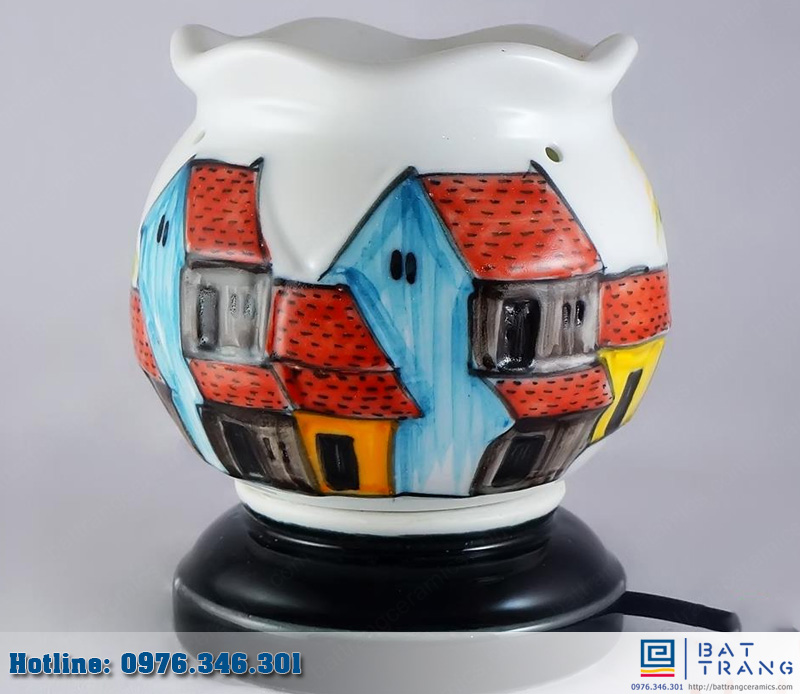 Đèn Xông Tinh Dầu Gốm Sứ Sóng Phố Cổ Bát Tràng Tiện Ích 