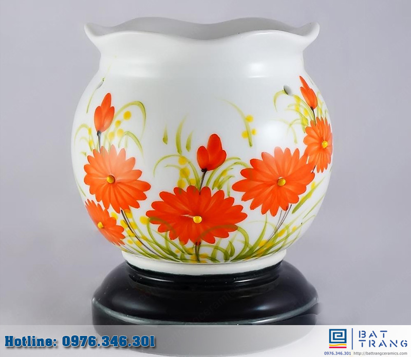 Đèn Xông Tinh Dầu Gốm Sứ Bát Tràng Vẽ Hoa Cúc Đẹp