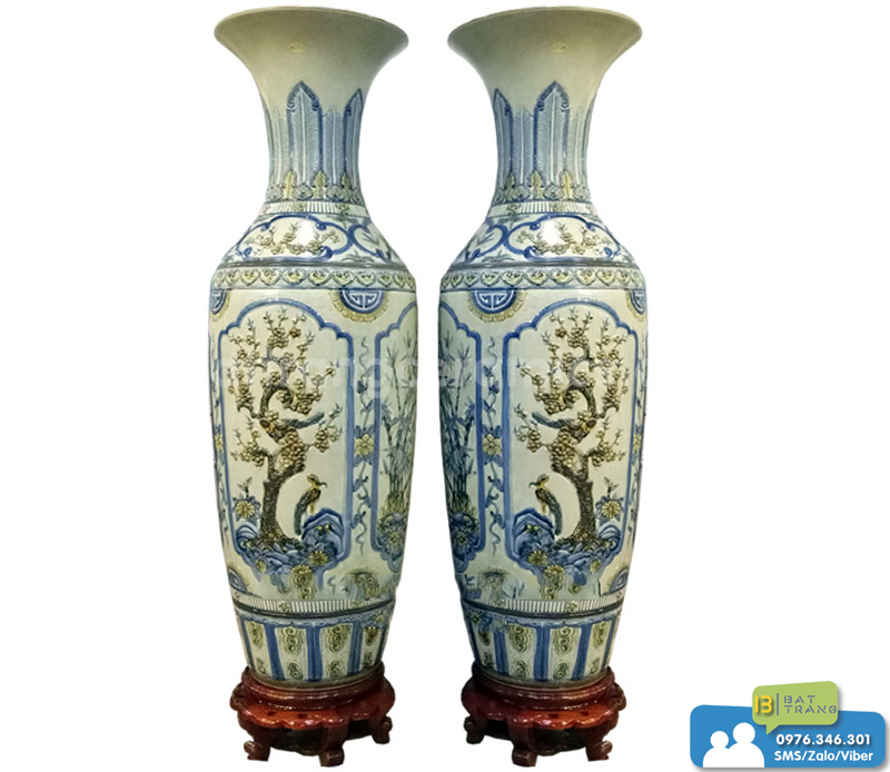 Lộc bình tứ quý men Rạn đắp nổi 1,4m gốm sứ Bát Tràng đẹp sang