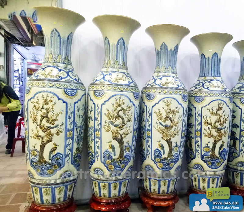 Lộc bình tứ quý men Rạn cao 1,6m đắp nổi Gốm sứ Bát Tràng chất lượng giá tốt