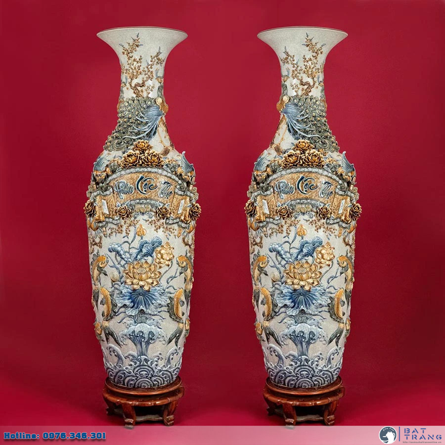 Lọ lộc bình men rạn Phúc Lộc Thọ Bát Tràng 2m cao cấp sang trọng