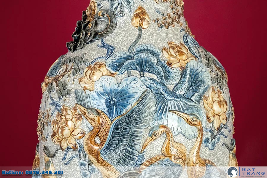 Lọ lộc bình men rạn Phúc Lộc Thọ Bát Tràng 2m cao cấp sang trọng