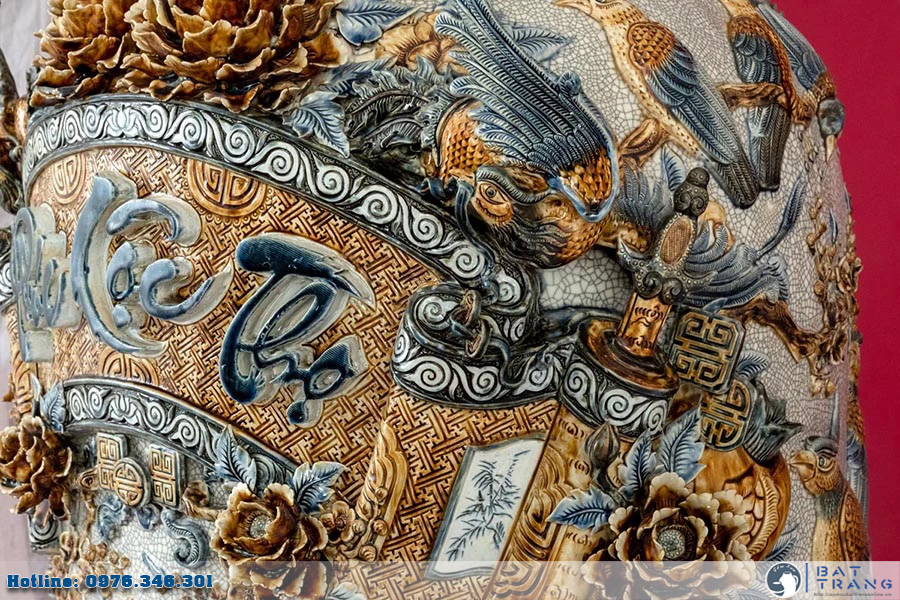 Lọ lộc bình men rạn Phúc Lộc Thọ Bát Tràng 2m cao cấp sang trọng