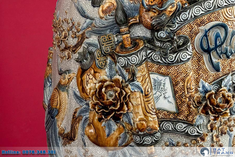 Lọ lộc bình men rạn Phúc Lộc Thọ Bát Tràng 2m cao cấp sang trọng