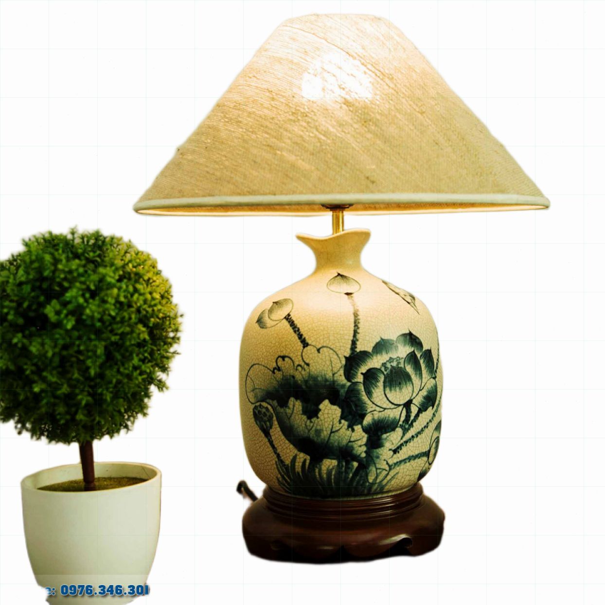 Đèn Ngủ Gốm Sứ Men Rạn Hoa Sen Bát Tràng Cao Cấp Sáng Đẹp 