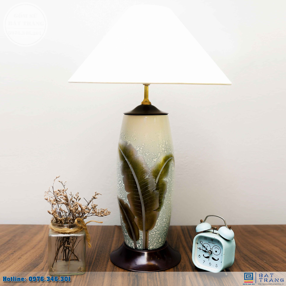 Đèn Ngủ Sứ Sơn Mài Lá Chuối Gốm Bát Tràng Đẹp Sang Trọng
