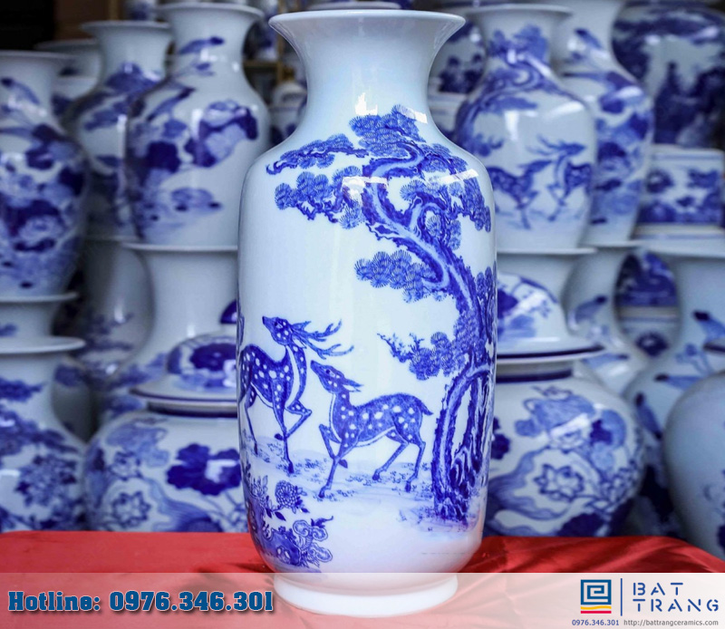 Tiểu lộc bình tùng hươu Bát Tràng 50cm đẹp sang phát tài 