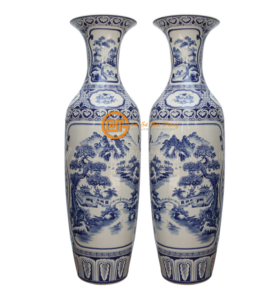 Lọ lộc bình sơn thủy gốm Bát Tràng men rạn cao 175cm trang trí đẹp 