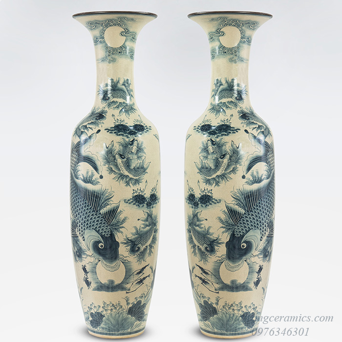 Lọ lộc bình men rạn 1m6 Lý ngư vọng nguyệt phong thủy sang trọng mua ngay