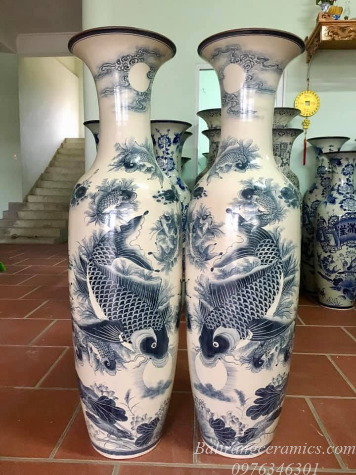 Lọ lộc bình men rạn Lý ngư vọng nguyệt 1m4 sang trọng gốm sứ Bát Tràng