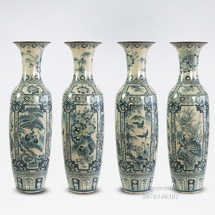 Lọ lộc bình tứ quý men rạn 1m6 sang trọng nghệ thuật Bát Tràng 