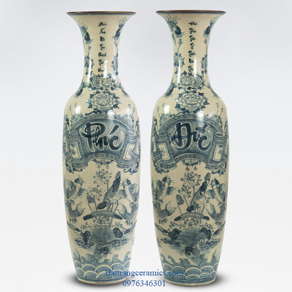 Lọ lộc bình men rạn Phúc Đức 1m55 gốm Bát Tràng sang trọng 