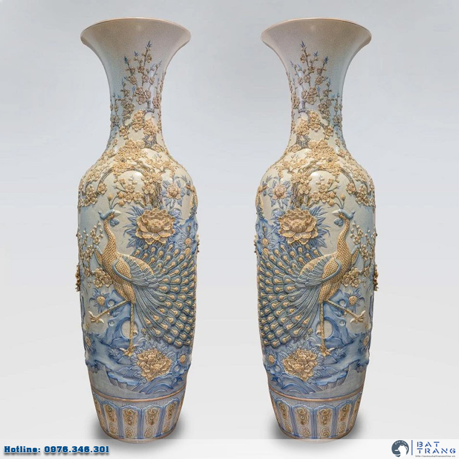 Lộc bình men rạn công đào 1m6 cao cấp Gốm sứ Bát Tràng sang trọng 