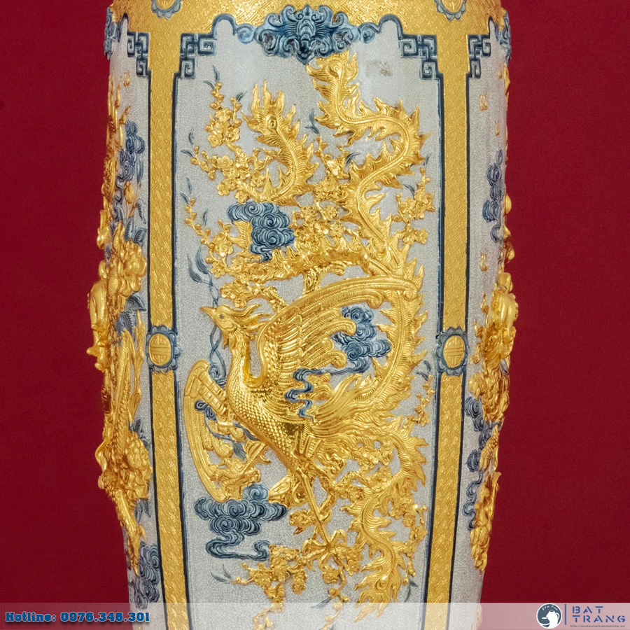 Lọ lộc bình men rạn dát vàng Bát Tràng sang trọng Long Ly Quy Phụng Lọ lộc bình men rạn dát vàng Bát Tràng sang trọng Long Ly Quy Phụng