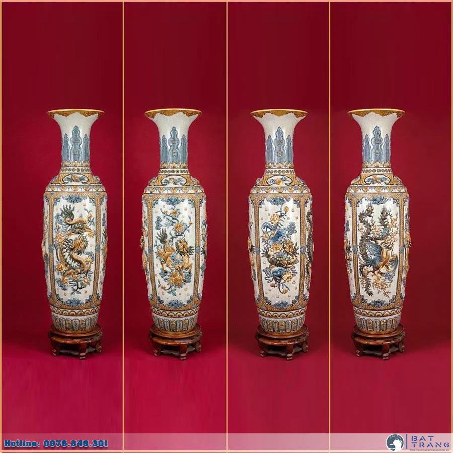 Lọ lộc bình men rạn Long Ly Quy Phụng Bát Tràng cao cấp phong thủy sang trọng