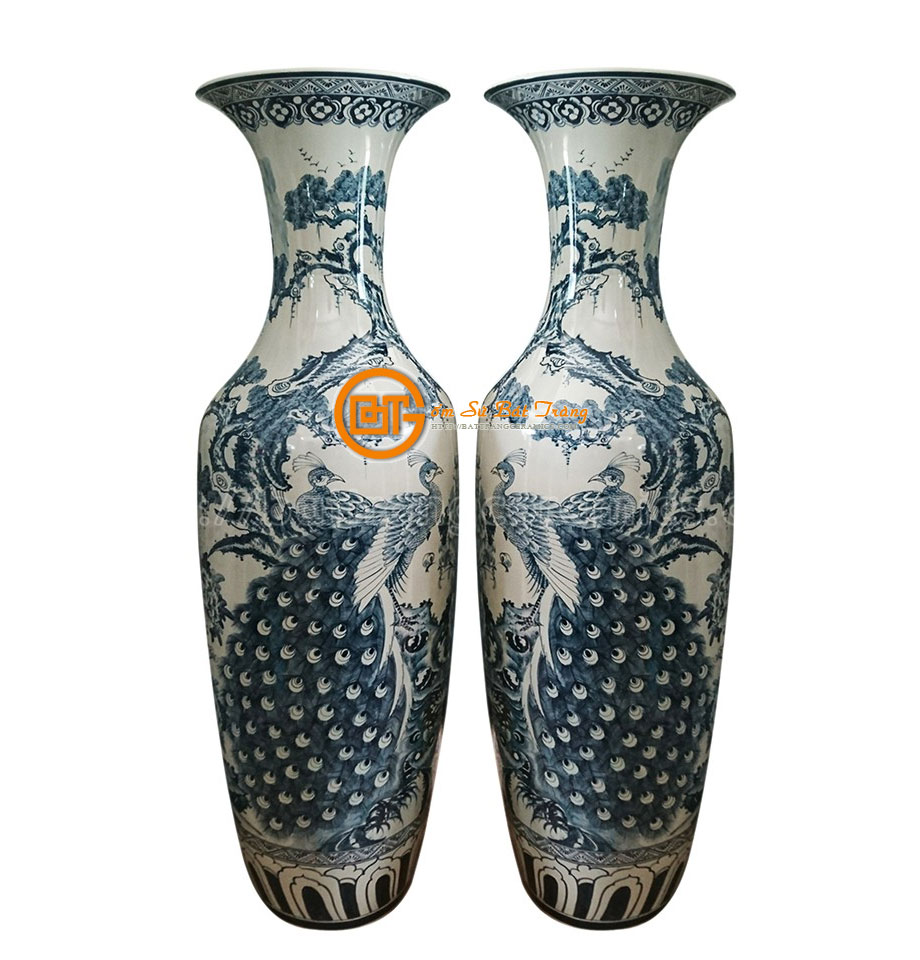 Lộc Bình Vẽ Công Đào Men Tràm Cổ 175cm Phong Thủy May Mắn