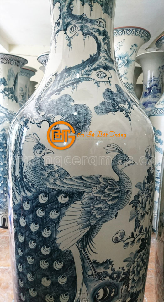 Lộc Bình Vẽ Công Đào Men Tràm Cổ 175cm Phong Thủy May Mắn