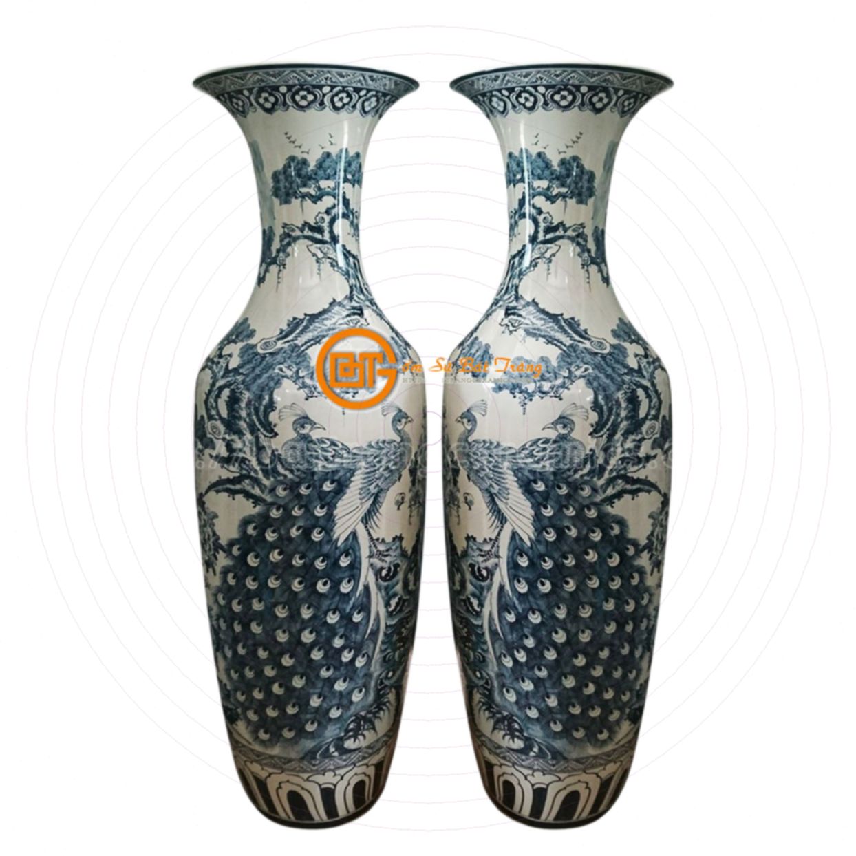 Lộc Bình Vẽ Công Đào Men Tràm Cổ 175cm Phong Thủy May Mắn 