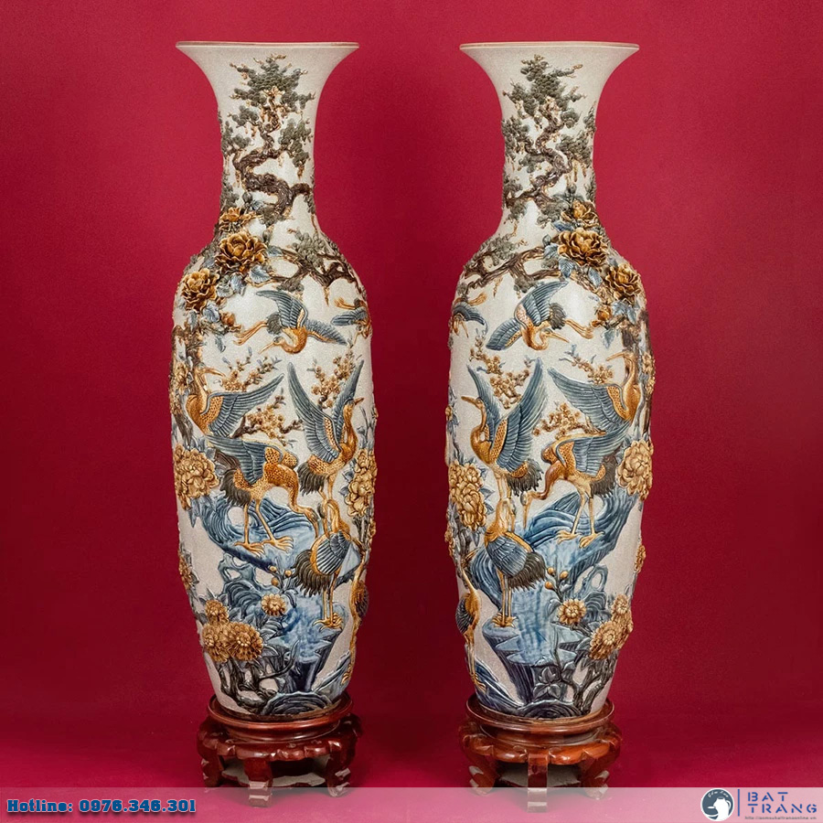 Lọ lộc bình men rạn Bát Tràng cao cấp Diên Niên Trường Thọ sang trọng đẹp 