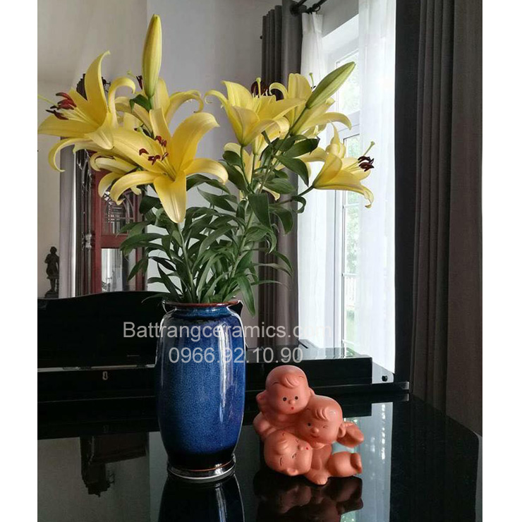 Lọ hoa men đá xanh sang trọng đẹp quà tặng bình hoa gốm sứ 