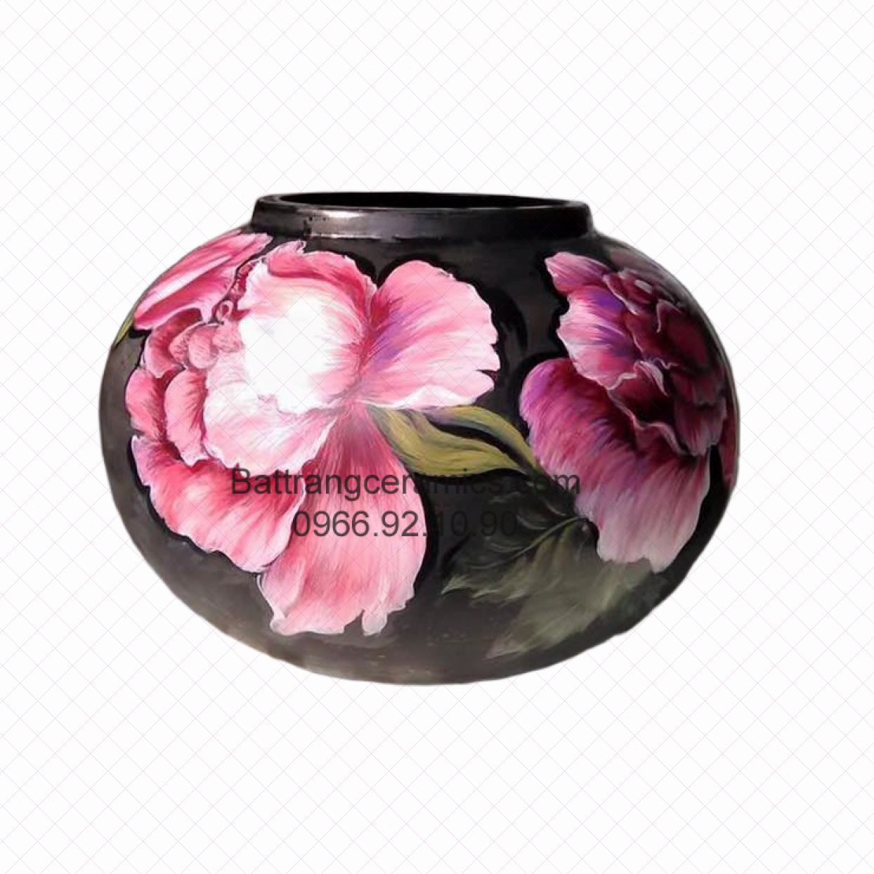 Bình hoa hồng 3D sơn mài gốm độc đáo sang trọng trang trí nhà 