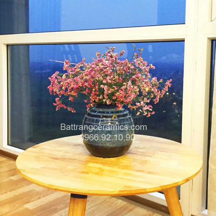 Lọ hoa tròn men hỏa biến tinh tế cao 18cm chất lượng đẹp 