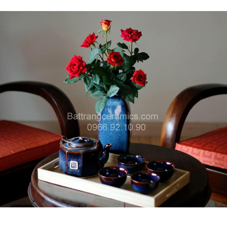 Lọ giỏ cua men hỏa biến cao cấp gốm sứ Bát Tràng quà tặng độc đáo 