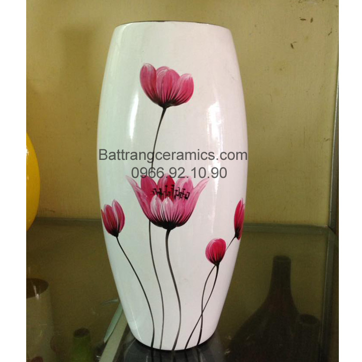 Lọ sơn mài dáng bom trắng cao 32cm chất liệu sứ cao cấp quà tặng 