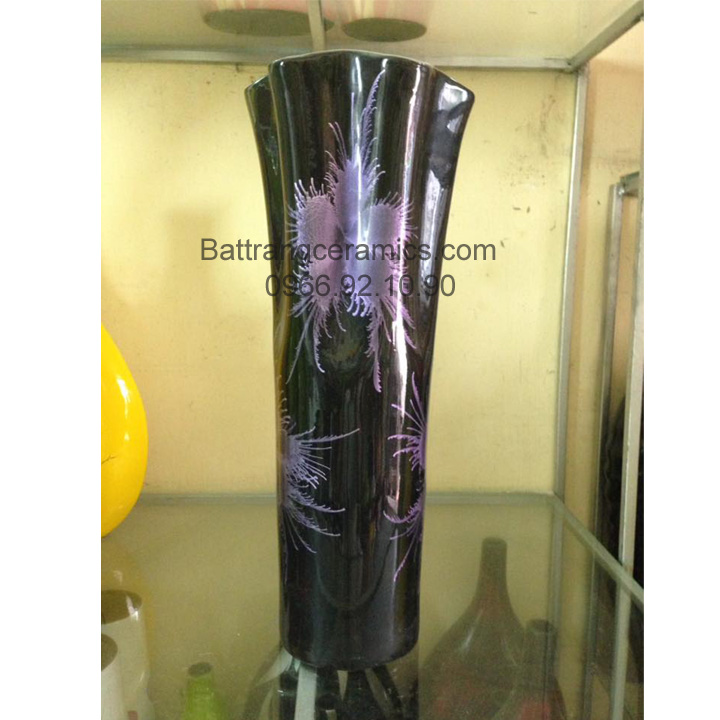 Lọ sơn mài miệng lượn cao cấp 46cm quà tặng độc đáo Bát Tràng