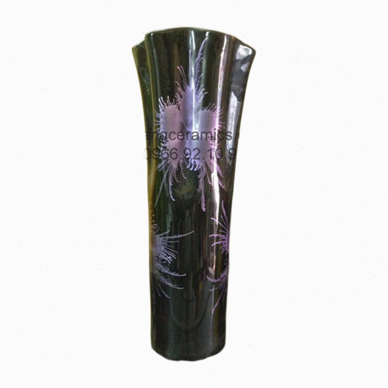 Lọ sơn mài miệng lượn cao cấp 46cm quà tặng độc đáo Bát Tràng 