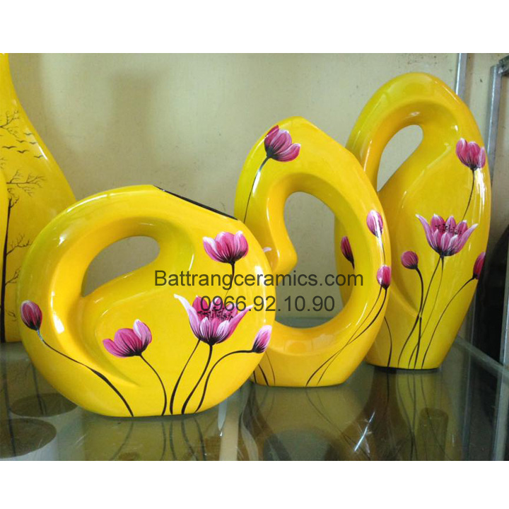 Bộ ba lọ sơn mài vàng Bát Tràng sang trọng quà tặng đẹp 