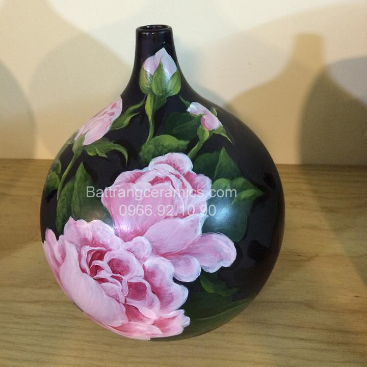 Bình hoa hồng sơn mài 3D KHD2 cao 35cm quà tặng độc đáo Bát Tràng
