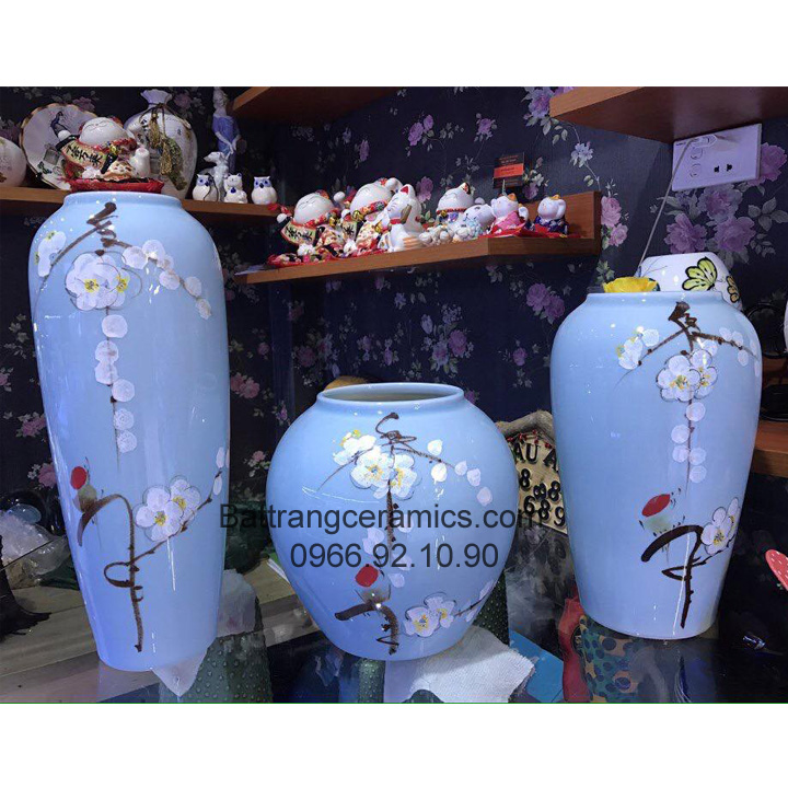 Bộ lọ hoa sứ Bát Tràng CA 06 cao cấp sang trọng quà tặng ý nghĩa