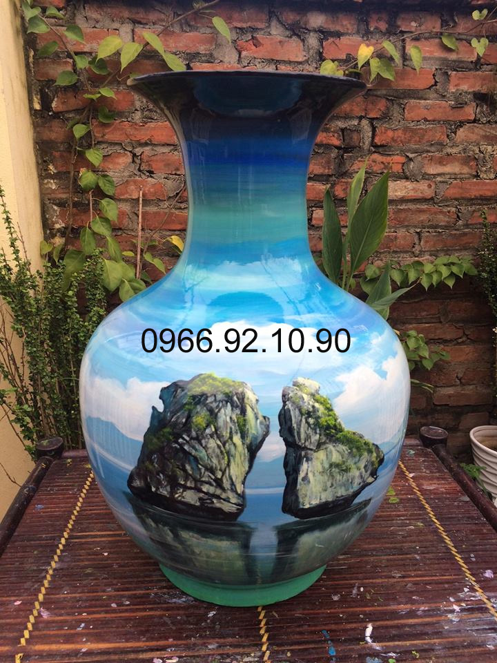Lọ tỏi Hạ Long 42cm tranh hoa 3D sứ cao cấp quà tặng tinh xảo 