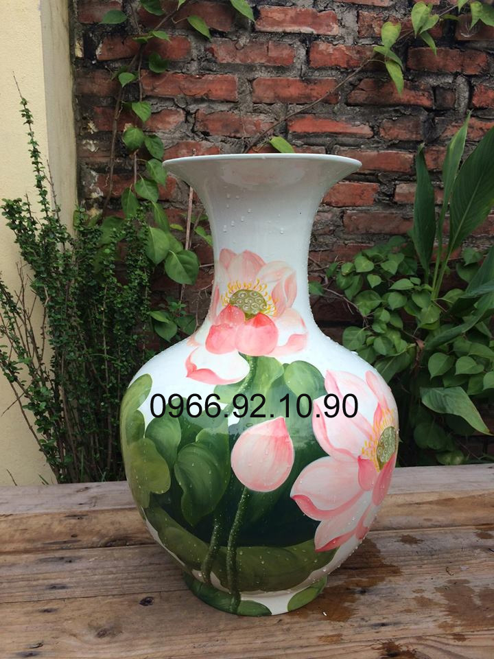 Lọ tỏi vẽ sen tay tinh xảo cao 50 cm trang trí sang trọng
