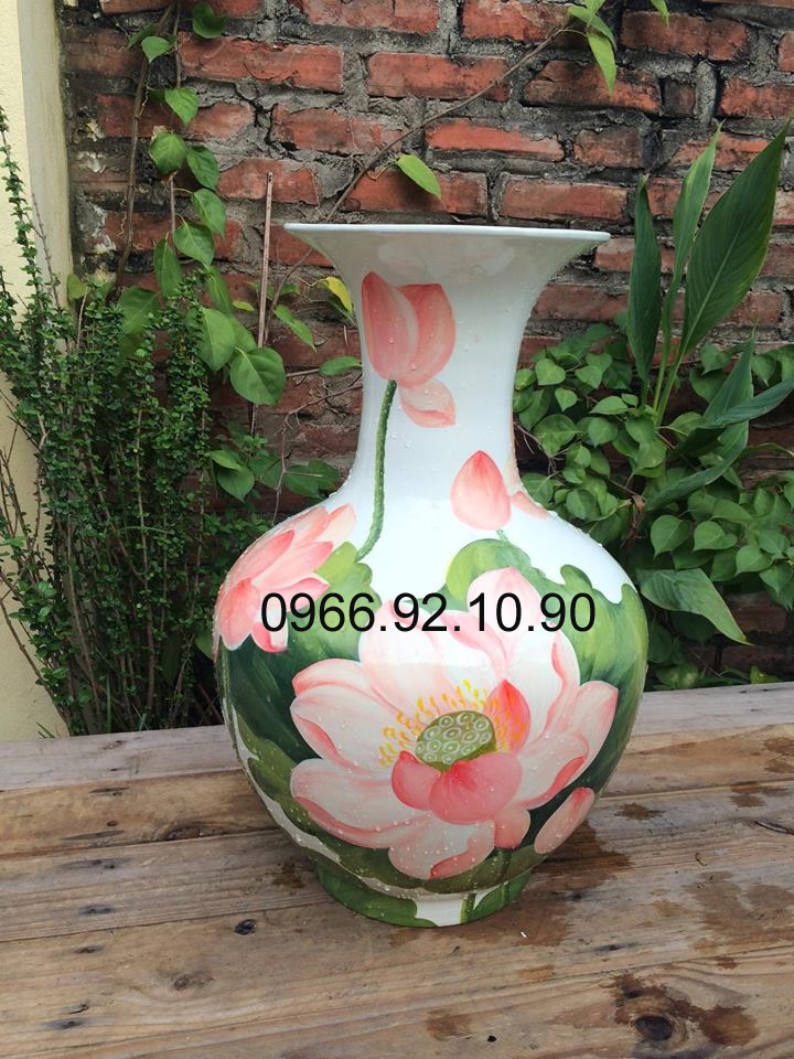 Lọ tỏi vẽ sen tay tinh xảo cao 50 cm trang trí sang trọng