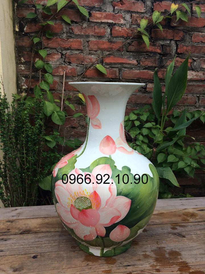 Lọ tỏi vẽ sen tay tinh xảo cao 50 cm trang trí sang trọng
