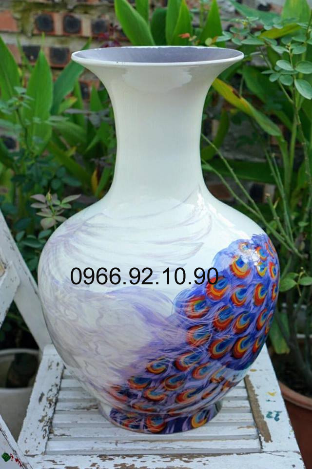 Lọ tỏi chim công 50cm tranh hoa 3D tinh xảo sang trọng 