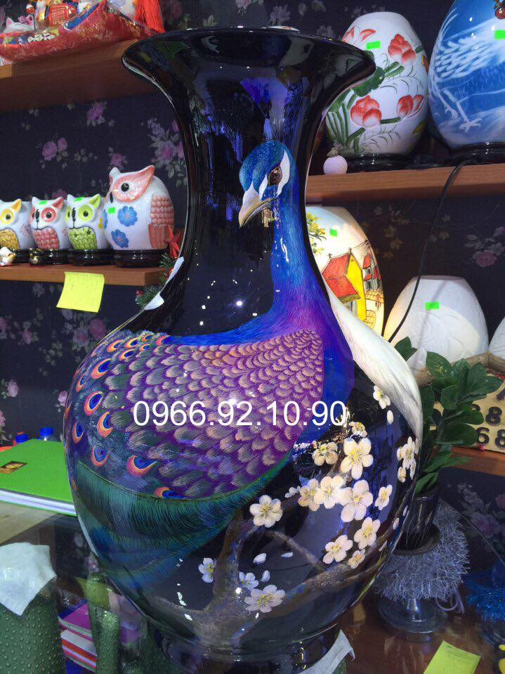 lọ tỏi đại chim công 65cm mỹ nghệ tinh xảo trang trí sang