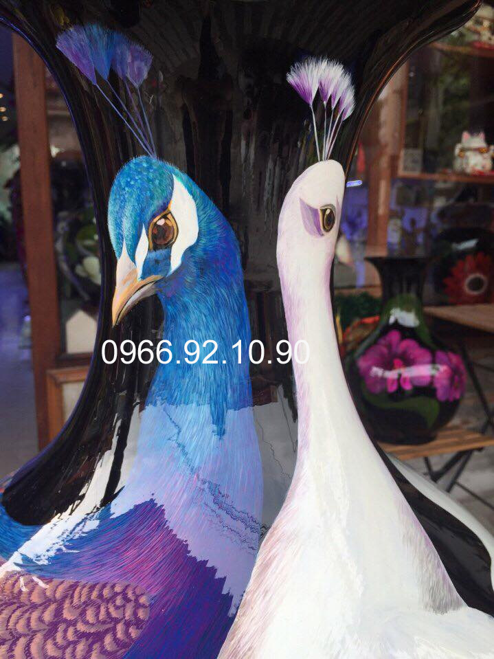 lọ tỏi đại chim công 65cm mỹ nghệ tinh xảo trang trí sang
