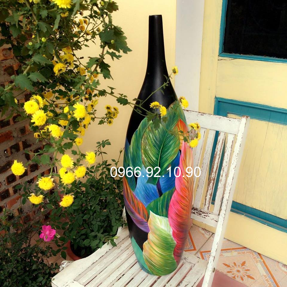 Lọ sơn mài lá dong 3D cao 80cm tinh xảo quà tặng độc đáo