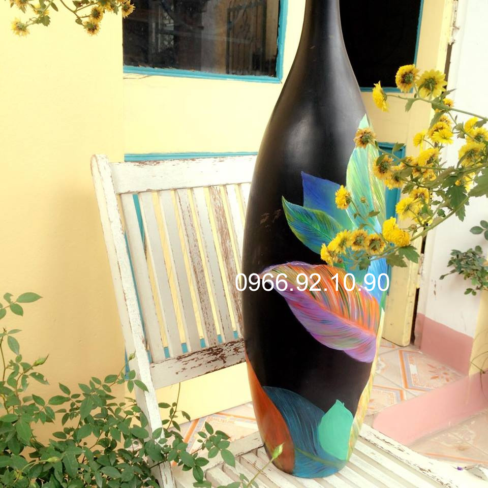 Lọ sơn mài lá dong 3D cao 80cm tinh xảo quà tặng độc đáo